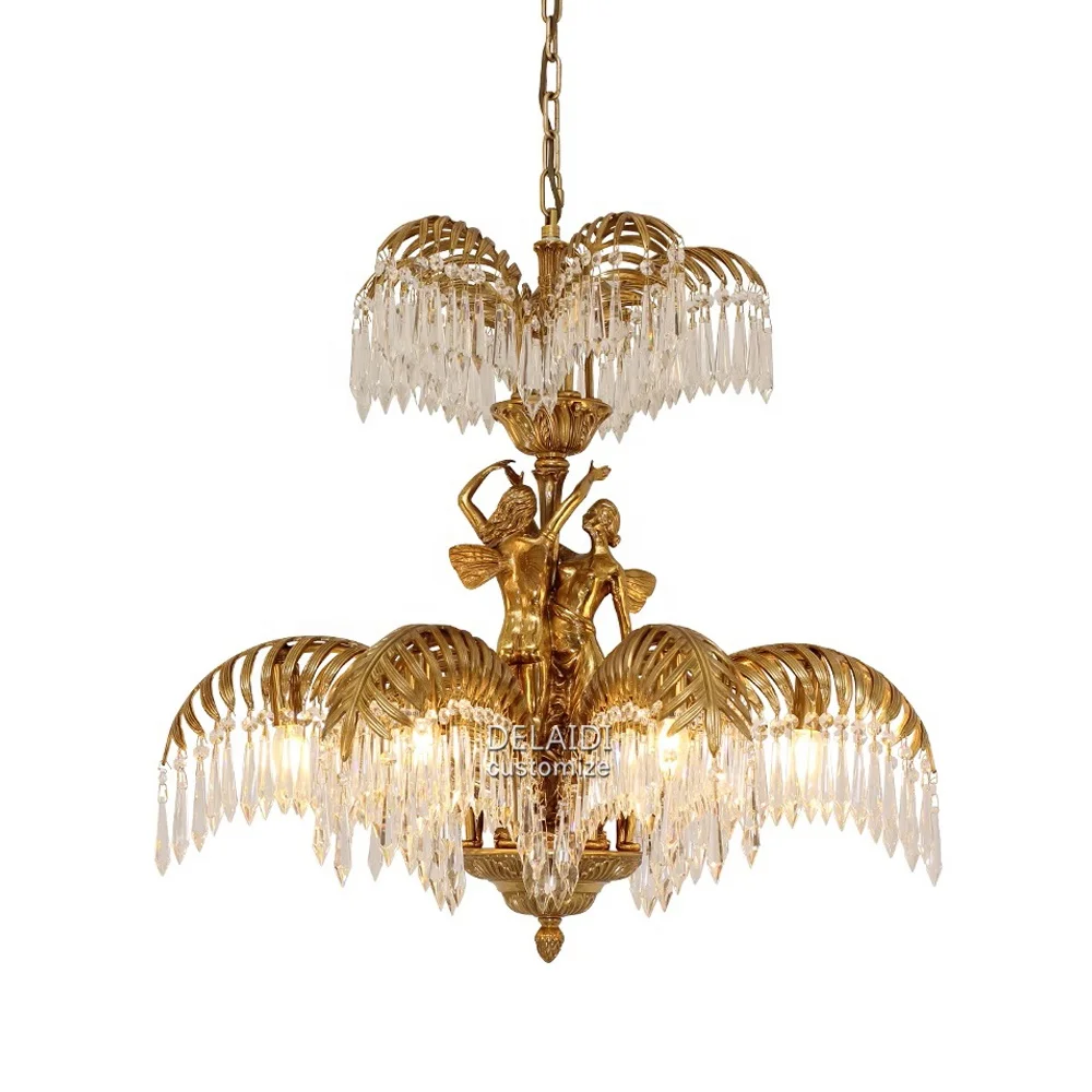 French copper chandelier luxury villa living room crystal lights personality coconut tree restaurant antique hotel lighting
