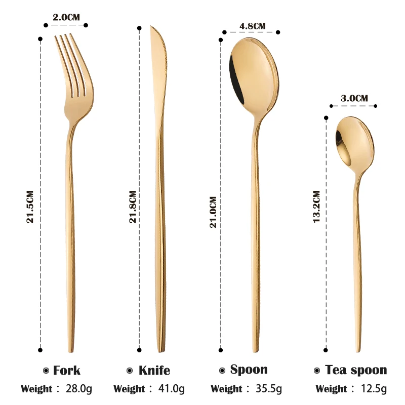 Nordic Commercial Stainless Steel Knife Spoon Fork 4Pcs Portuguese Flatware Gold Silverware Set Polished Golden Cutlery Set