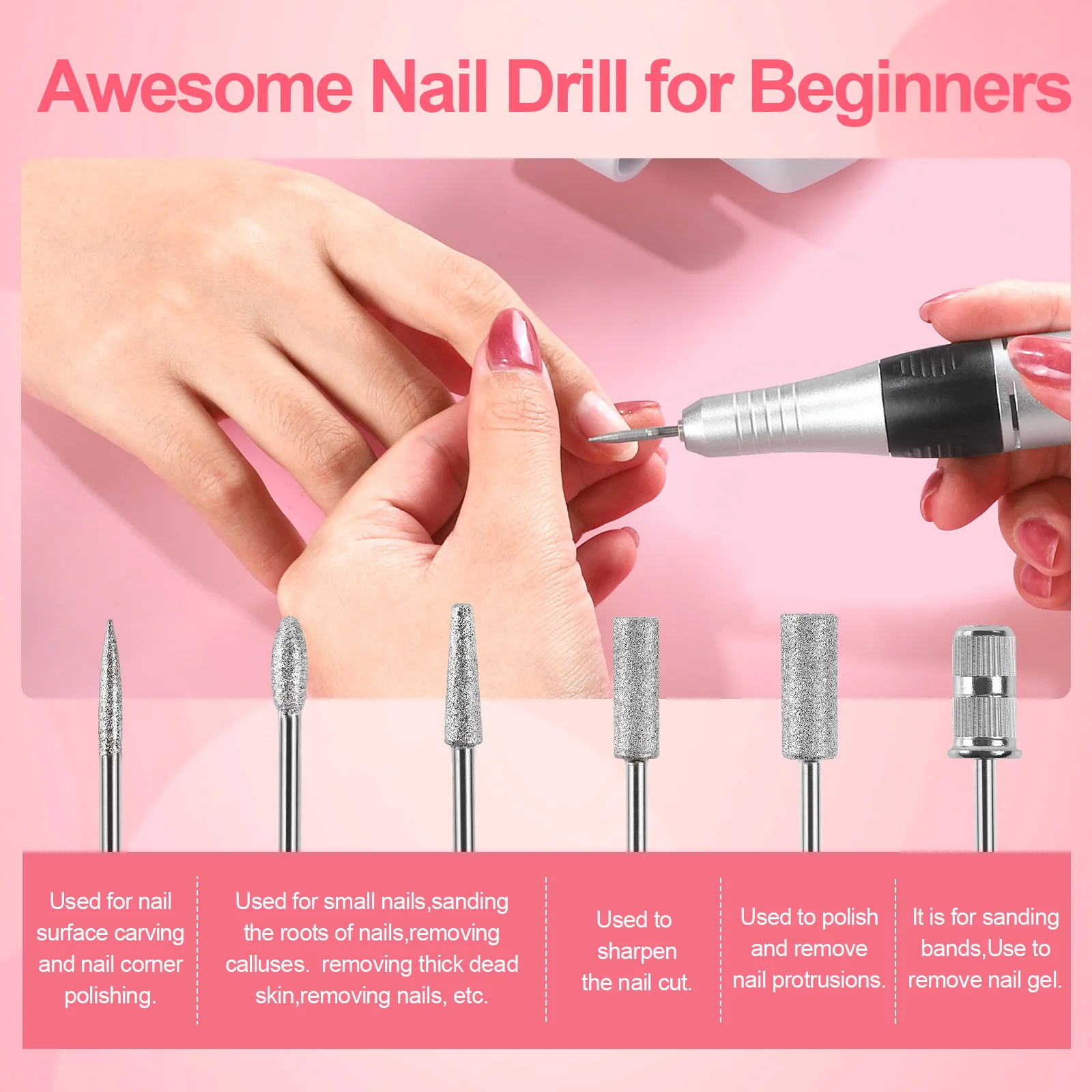 Electric Mobile Nail Drill Machine Set Wholesale Nail Supply High Quality Rechargeable Nail Drill 30000RPM Drill Bits 6pcs