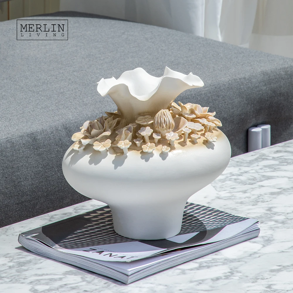 Merlin Living handmade ceramic vase yellow flower glaze vintage vase hotel decor Chaozhou Ceramic Factory manufacturing