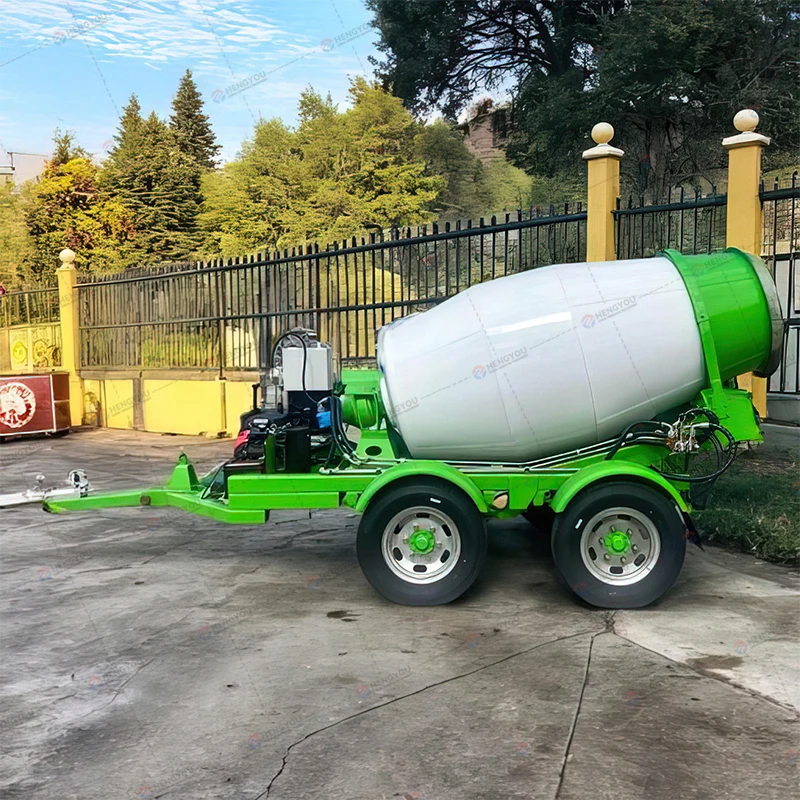 1 3 2 0 6 Бетономешалка грузовик 32HP бензиновый двигатель с гидравлическим желобом цементный смесительный бак и прицеп