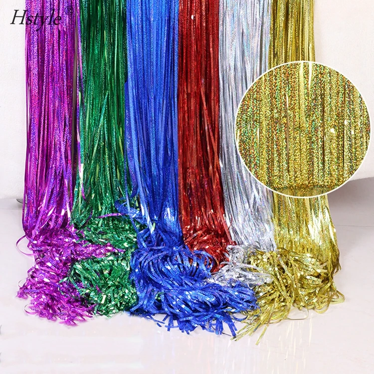 1*4M Laser Curtain Photographing Background Foil String Shimmer Backdrop Garland Curtain For Wedding Party Decor SD011