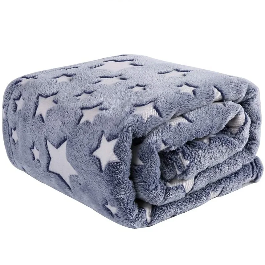 Super Soft Glow in The Dark Blanket Cozy Flannel Star Shining Luminous Blanket