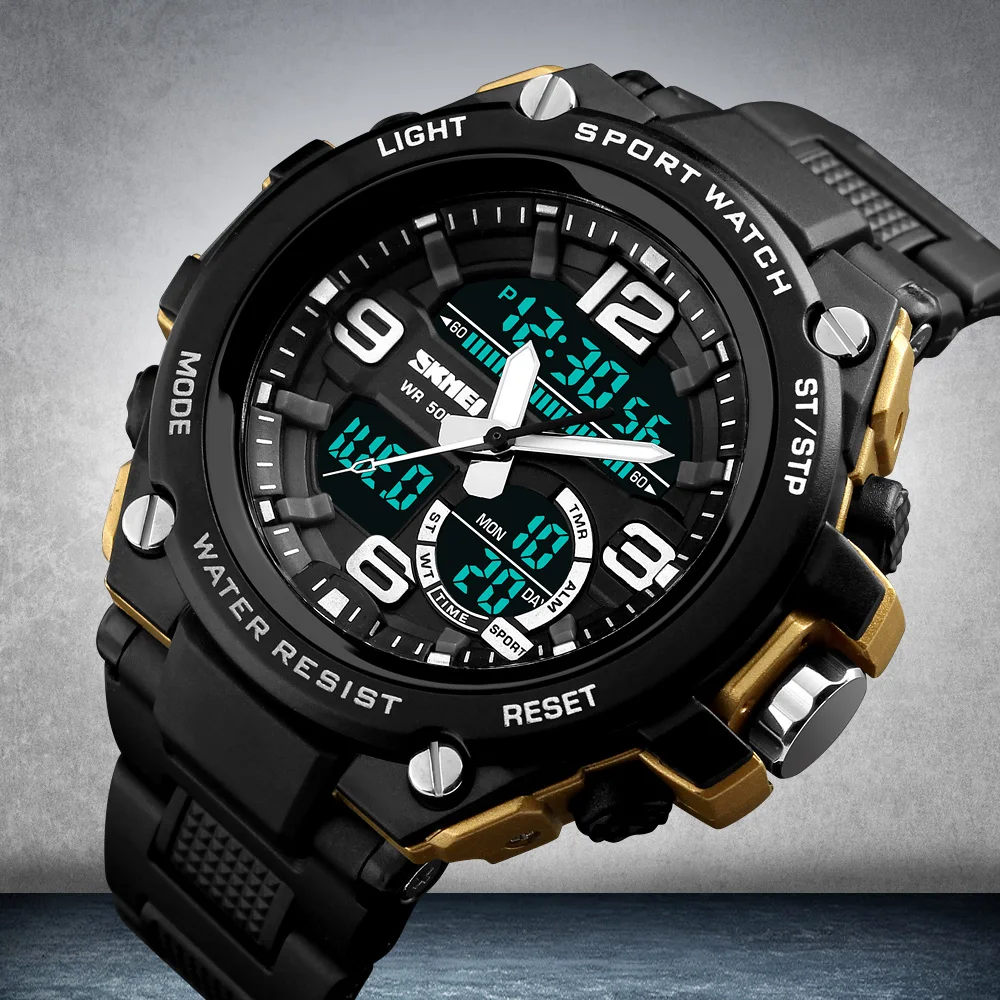 
SKMEI 1340 Digital Analog Watch Sport PU Strap Alarm Multifunction Unisex Wrist Watch 