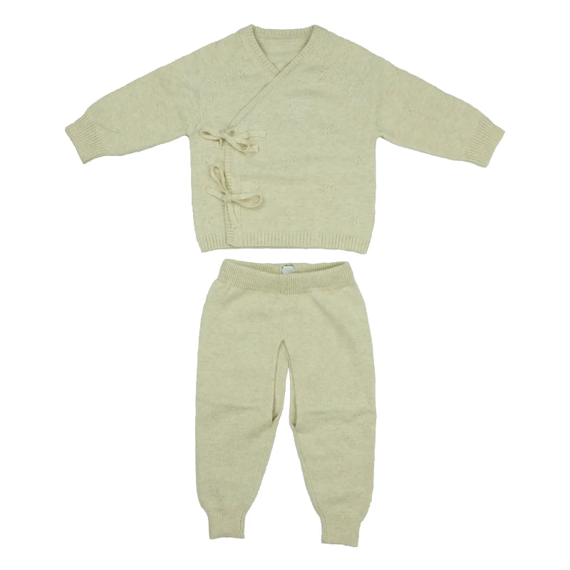 Бесплатная доставка, одежда на заказ, новейший зимний однотонный вязаный комплект детской одежды с длинным рукавом