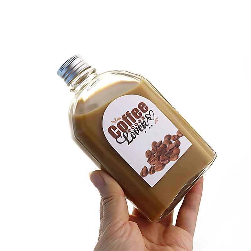 Free Sample Flat Flask Bottle 100ml 200ml 500ml Clear Cold Brew Coffee Juice Glass Bottle for Beverage Liquor With Screw Cap