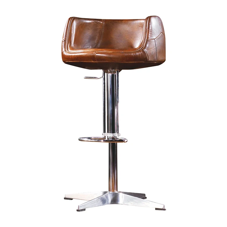 Retro Industrial Bar Furniture Vintage Stainless Steel Adjustable Aviator Counter Height Bar Stool for Restaurant Kitchen