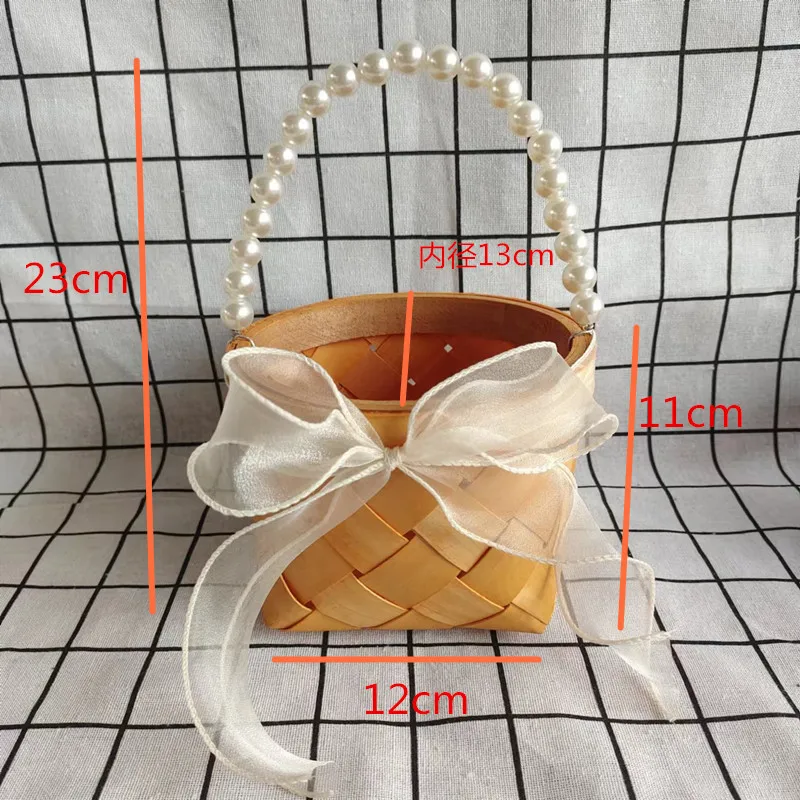 New Design Natural Wood Chip Handmade Slat Wood Basket Multifunction Wood Hanging Fruit Cosmetic Gift Basket