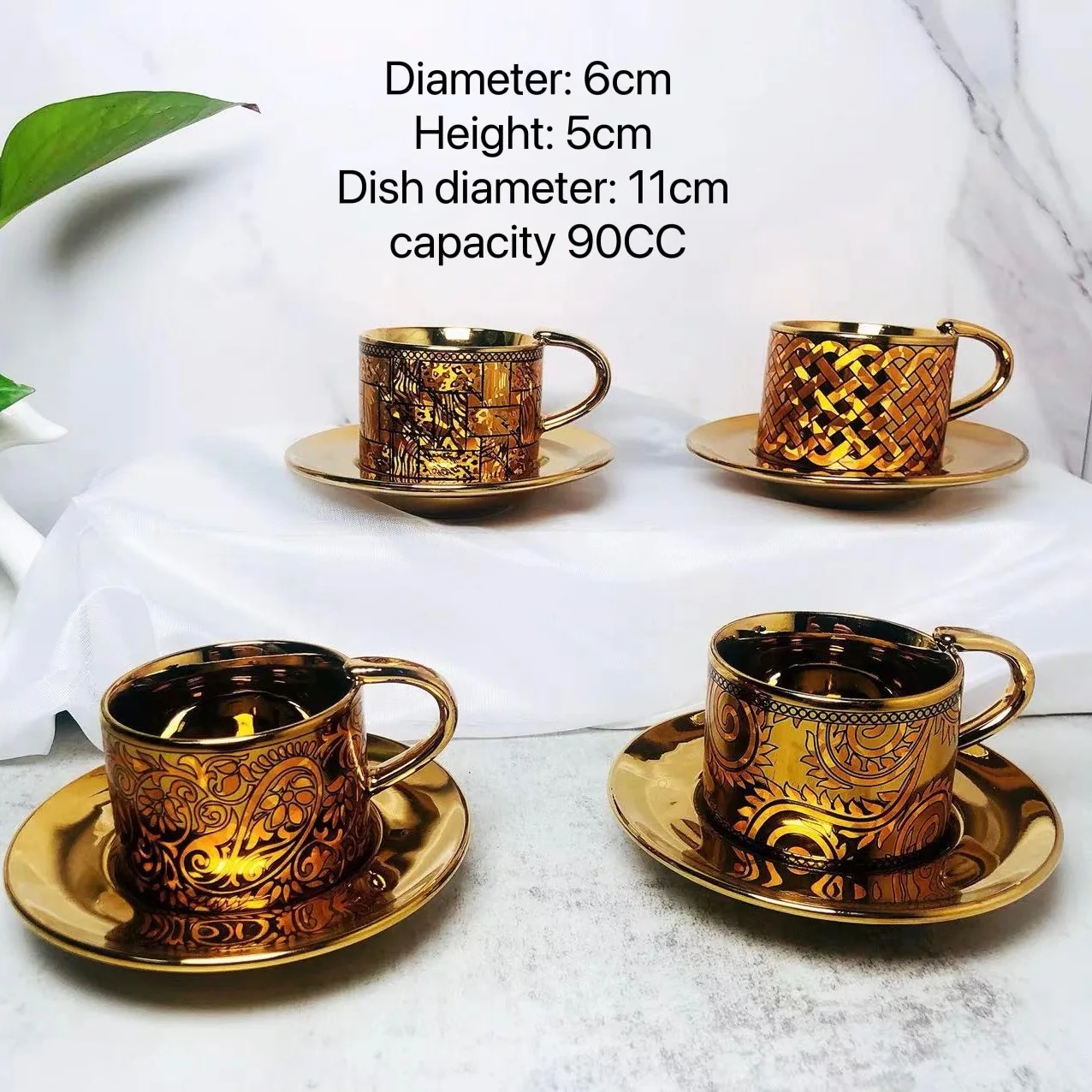 Wholesale 90 Ml Luxury Western Coffee Cups Gold Pattern Totem Milk Tea Mugs Porcelain Luxury