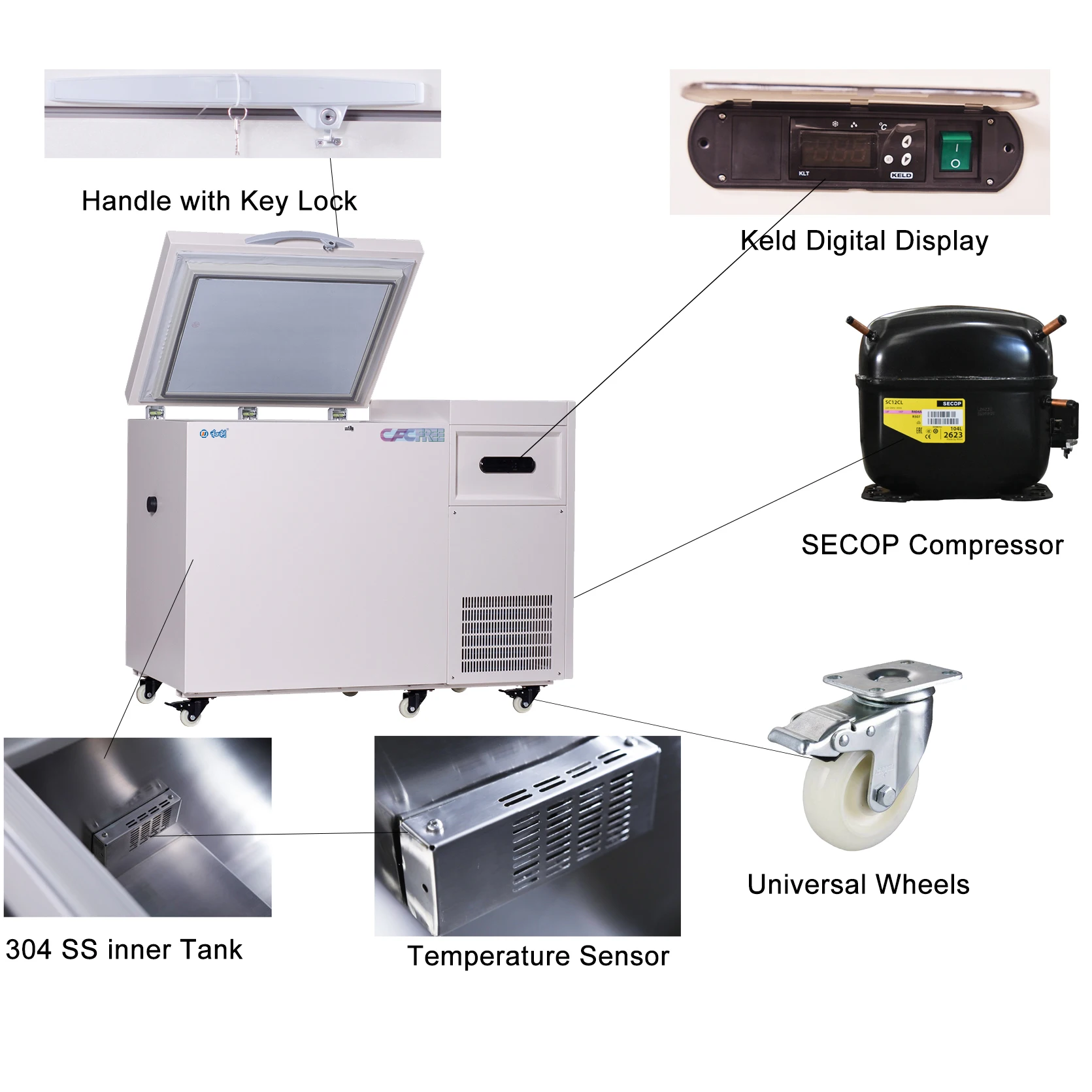 80 vaccine storage Laboratory freezer -150C  Biomedical Cryo chest Freezer 258L Medical Cryogenic freezers
