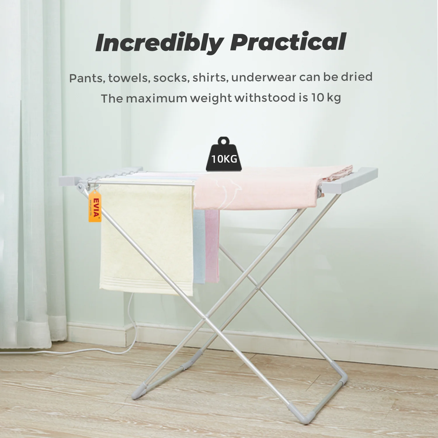 EVIA Silver drying rack folding lidl clothes dryer heated clothes airer standing electric clothes rack