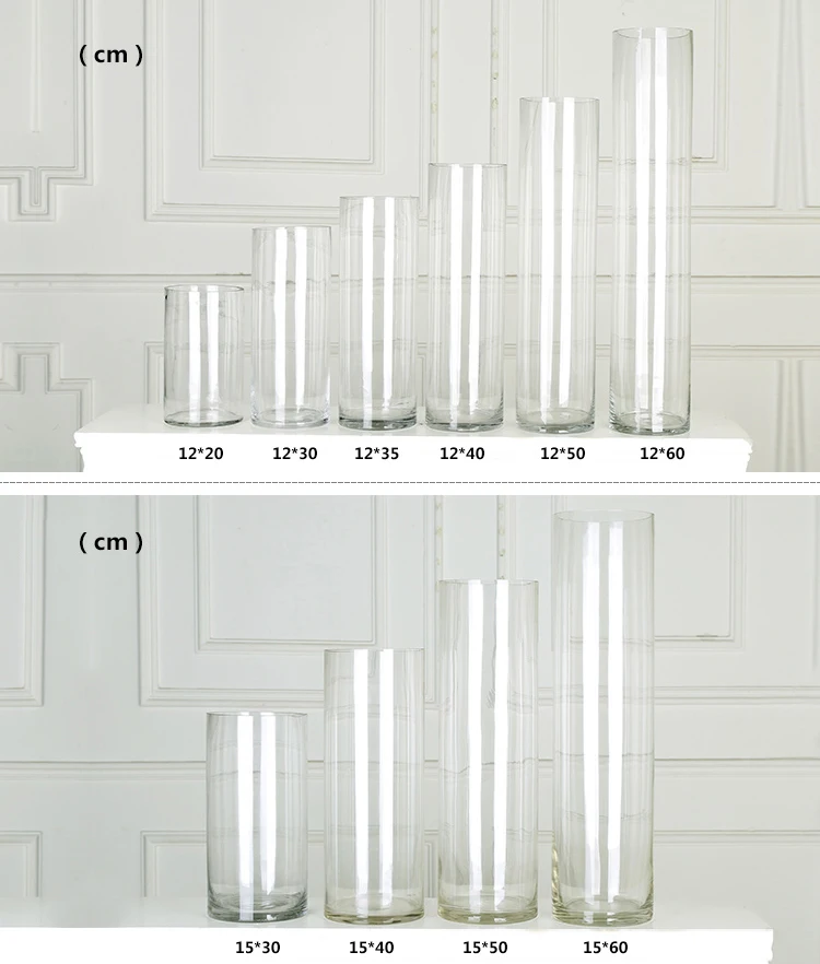 Cylinder Vase H60cm 50cm 40cm 35cm 30cm 25cm 20cm 15cm Glass Vases for Wedding Centerpiece Clear Tall Borosilicate Glass Vases