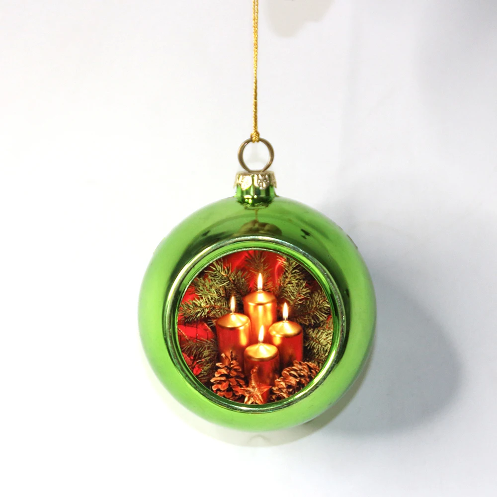 Оптовая продажа, гальванические зеленые рождественские шары Subbank, пустые пластиковые Рождественские елочные украшения, изготовленные на заказ Рождественские шары с сублимационной печатью