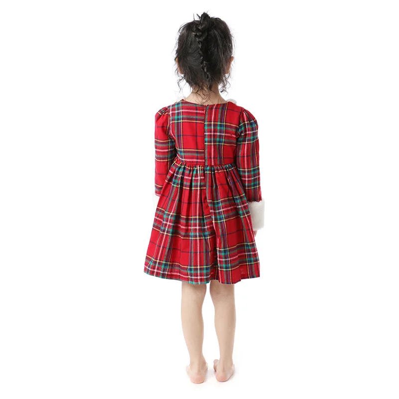 Wholesale Plaid Christmas Kids Baby Girls Party Dress Red Plain Lace Girls Dress