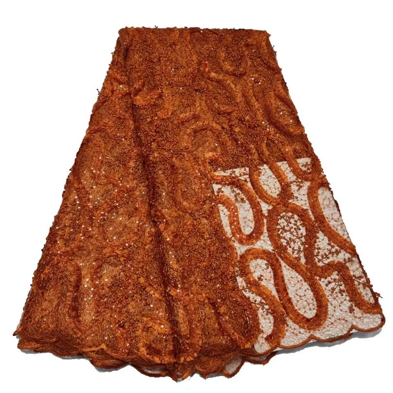New arrival orange embroidery net fabric wedding dress african french lace fabric