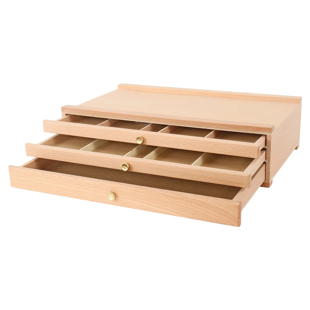 Artist Sketch Box and Oiled Beech Wood Table 3 Drawer Wood Art Storage Box for Pencil, Pen, Pastel