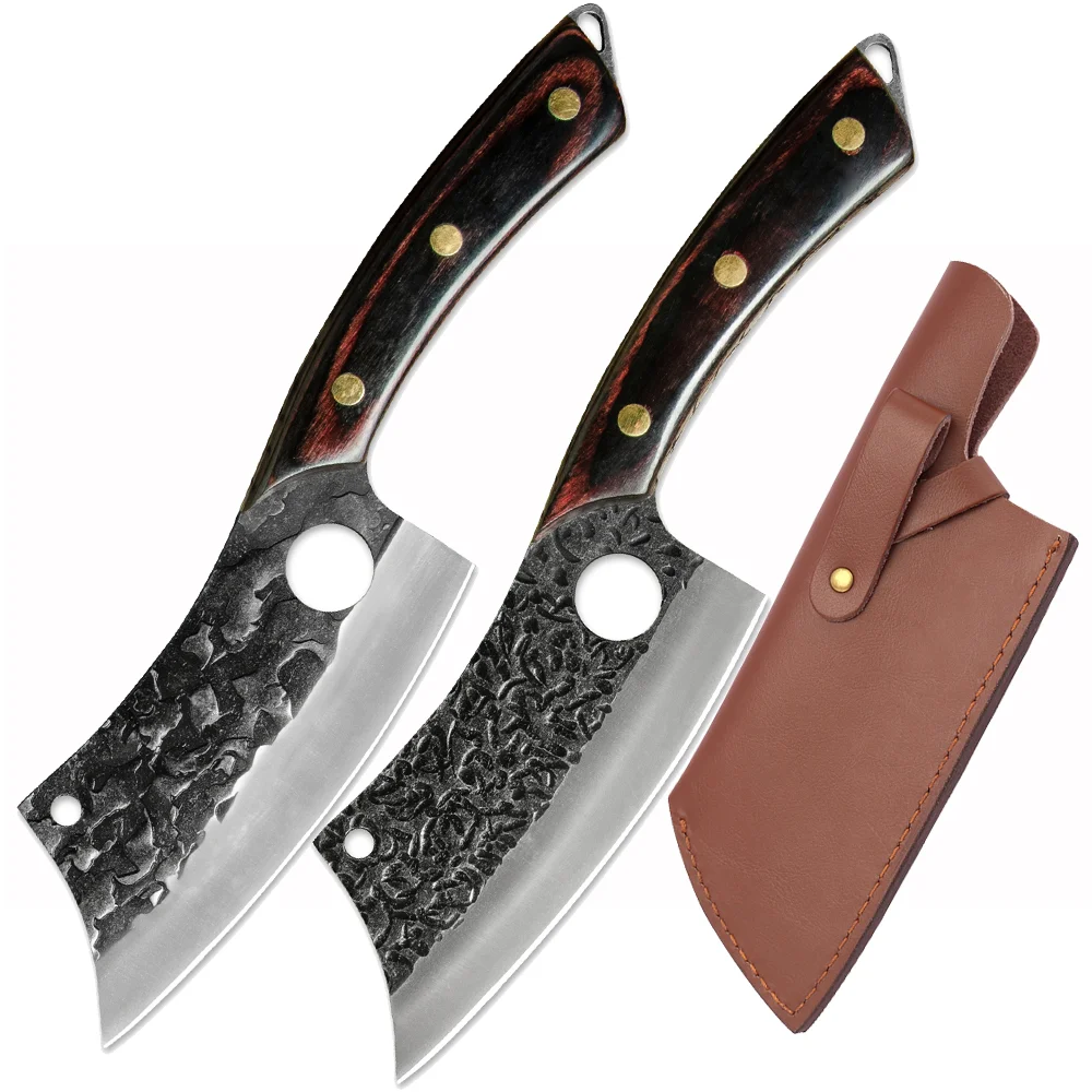 Xingye Stainless Steel Full Tang Fixed Hammered Blade Wooden Handle Camping 6 Inch Fish Fillet Boning Kitchen Knife With Sheath