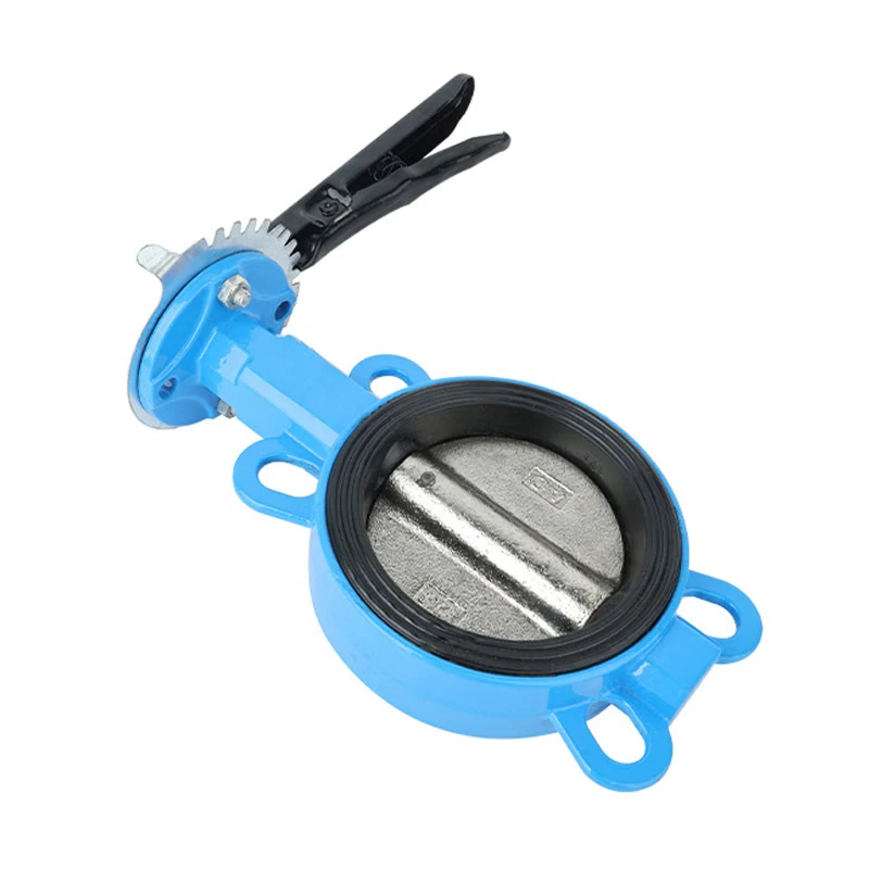 Manual double flanged butterfly valve with handle lever operator