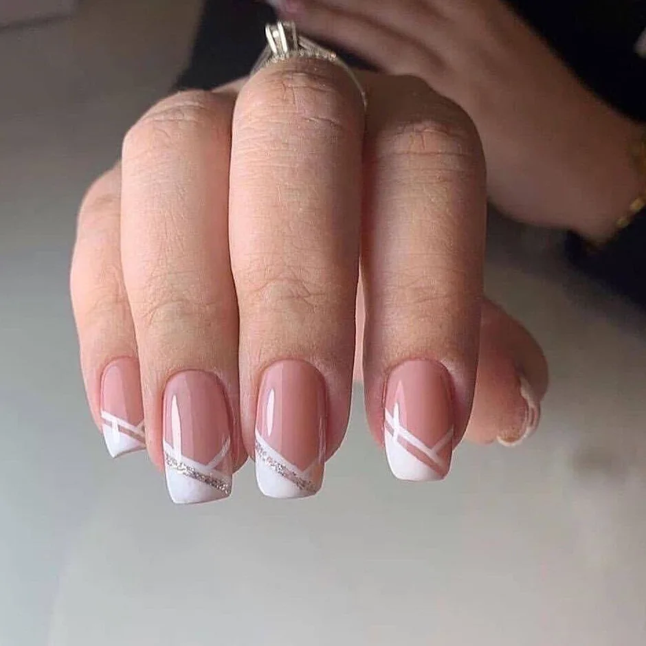 Wholesale Acrylic Press On Nails Frosted Black French White Moon Gold Star False Nails For Manicure