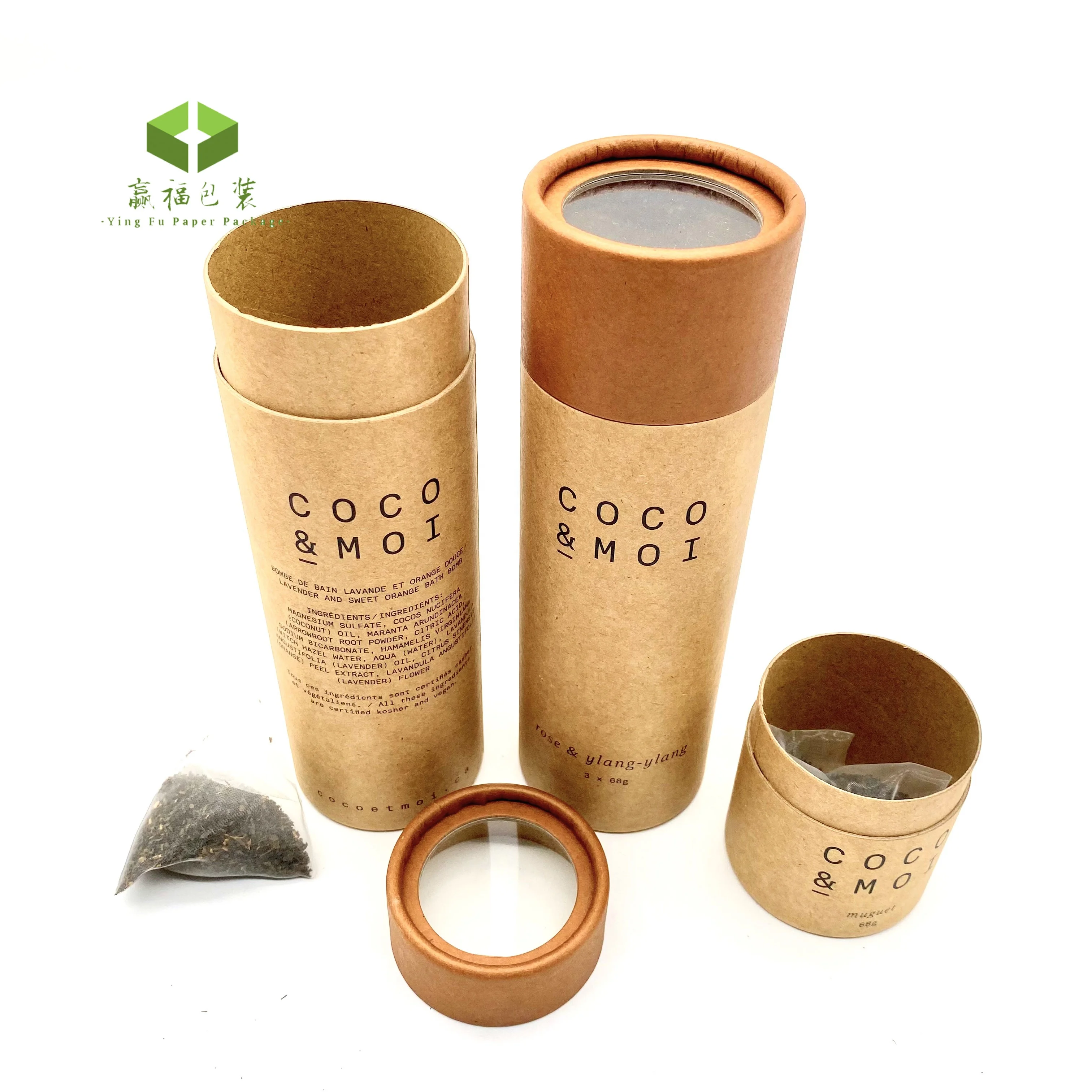 Custom transparent round electronic cylinder paper tube underwear packaging clear window pvc packaging incense food grade box