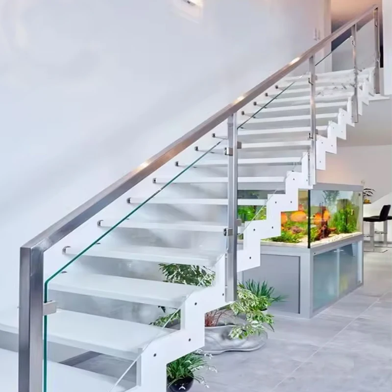 Modern Outdoor Floor Mounted Banister Veranda Porch Glass Stair Stainless Steel Flat Bar Glass Railing Baluster Construction