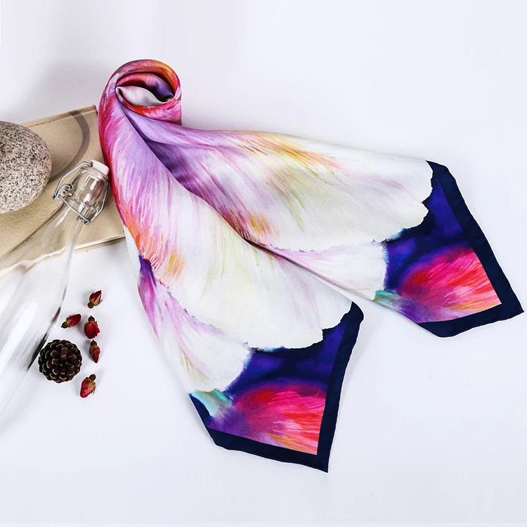 Free Sample No MOQ Hangzhou Factory Silk Fashion Custom Digital Printed Twill Silk Scarf