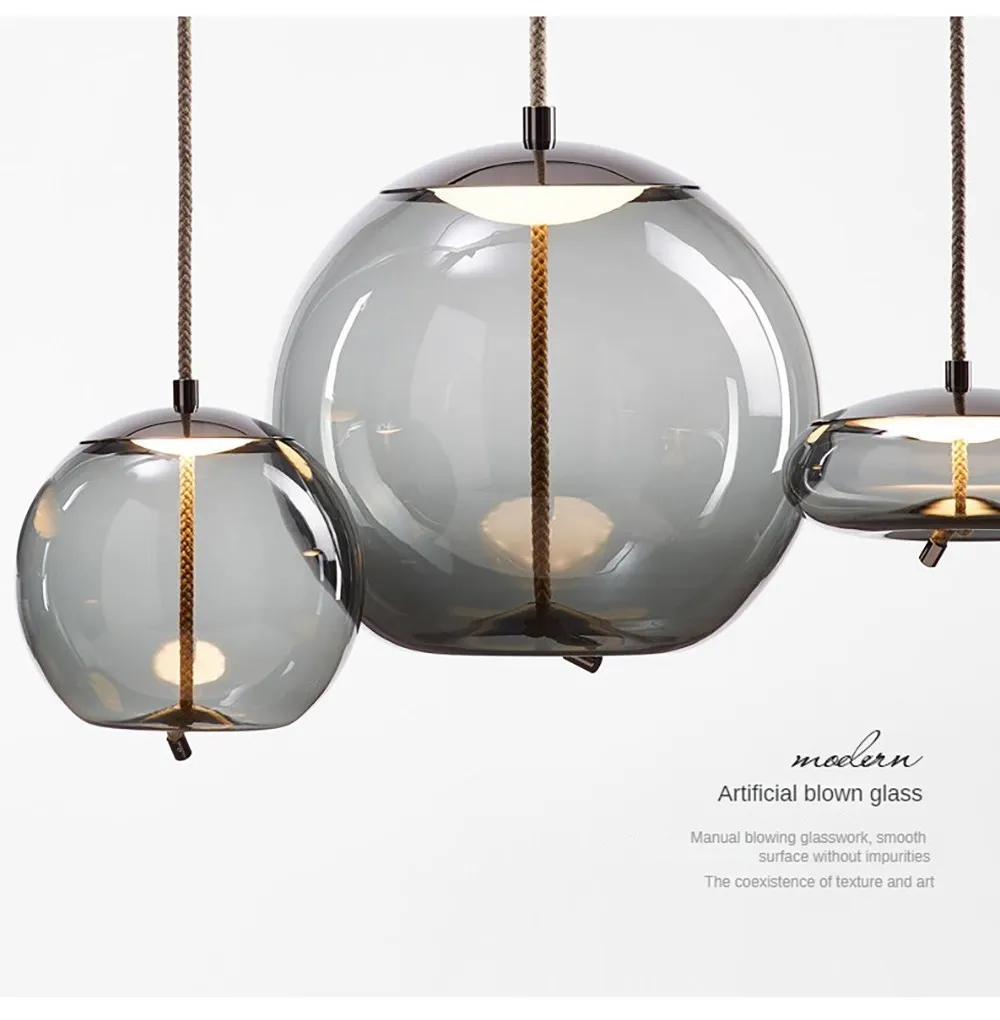 Minimalist Designer Hemp Rope Hanging Glass Pendant Light For Restaurant Bar Modern Nordic Ceiling Chandelier