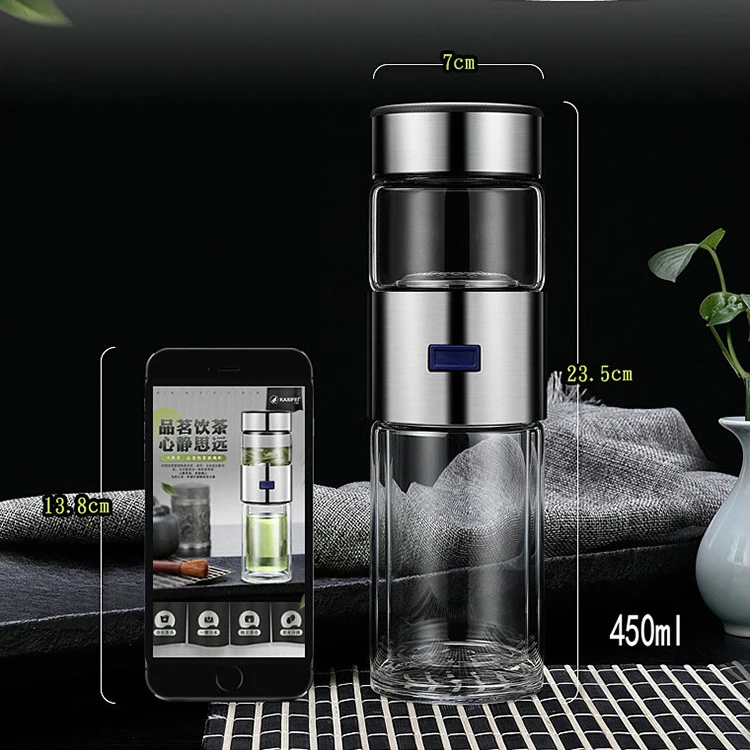 Private Label 400ml Tea Infuser Drinking Glass Water Bottle With Custom Logo