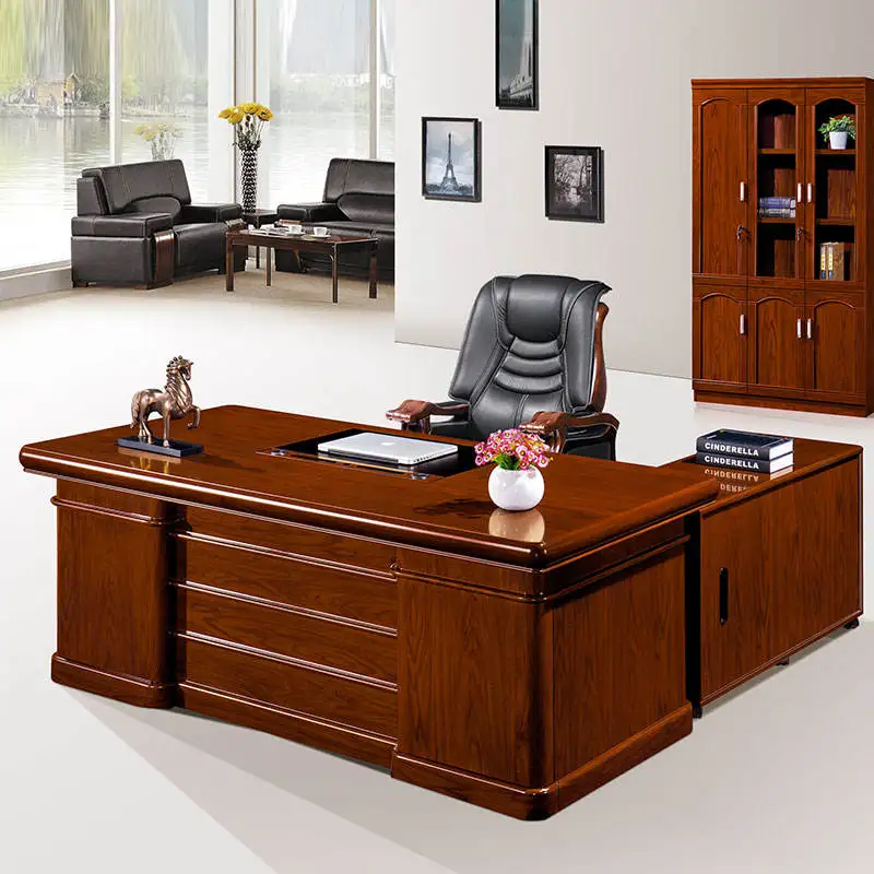 Simple Luxury classic Office Desk Furniture With Movable Storage Cabinet Modern Customized Office Executive Table Pictures