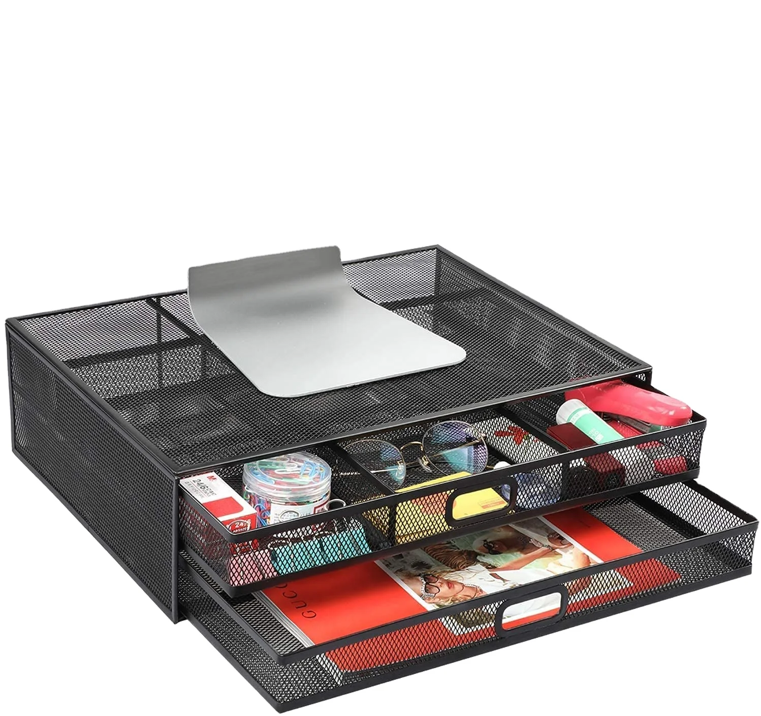 Monitor Stand Wth Drawer Monitor Riser Mesh Metal Desk Organizer File Storage Desktop Computer Stand For Office Supplier