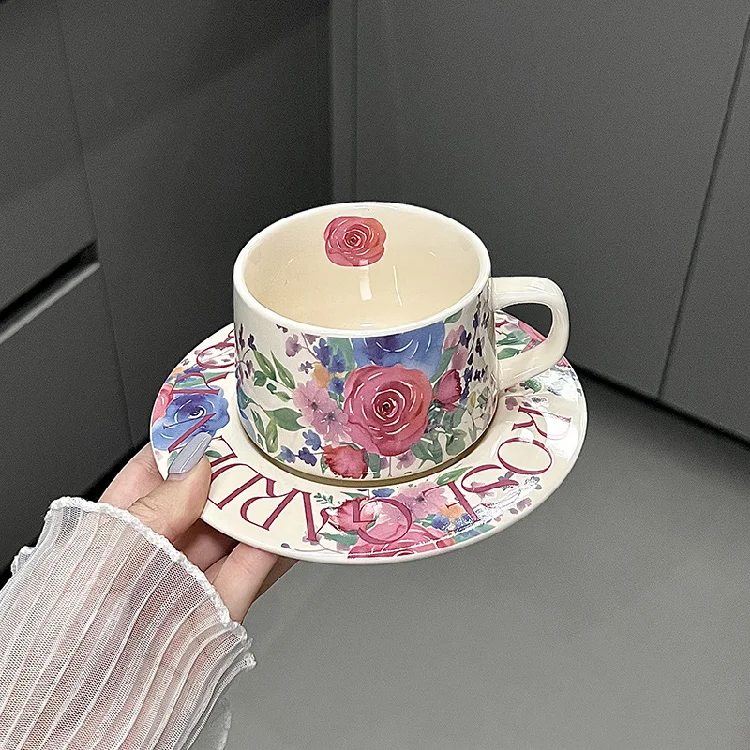 Vintage Floral Pattern Ceramic Cup with Underglaze Color IN Stock INs Style Design Tea Cup for Exquisite Afternoon Tea Set