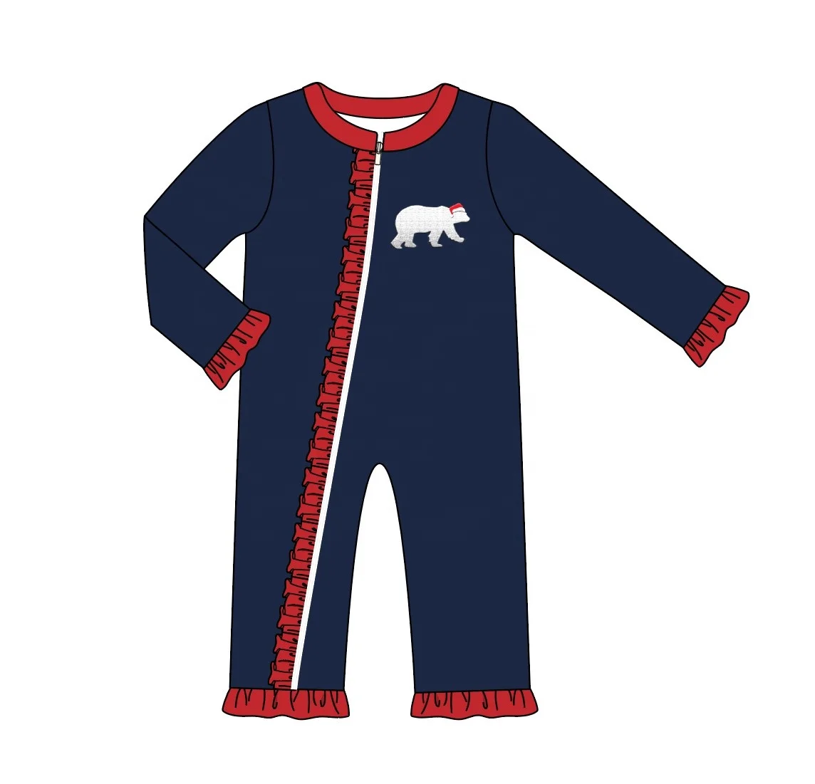 Customized Baby Boy Clothing Set Cute Polar bear Embroidery Navy Boy Outfits For Kids Xmas Wear