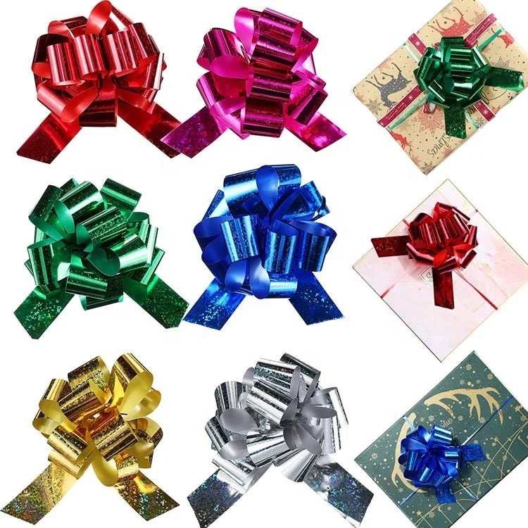 Custom Printed Christmas Party Gifts Solid Metallic Poly Plastic Ribbon Giant Large Pull Bow for Car Door