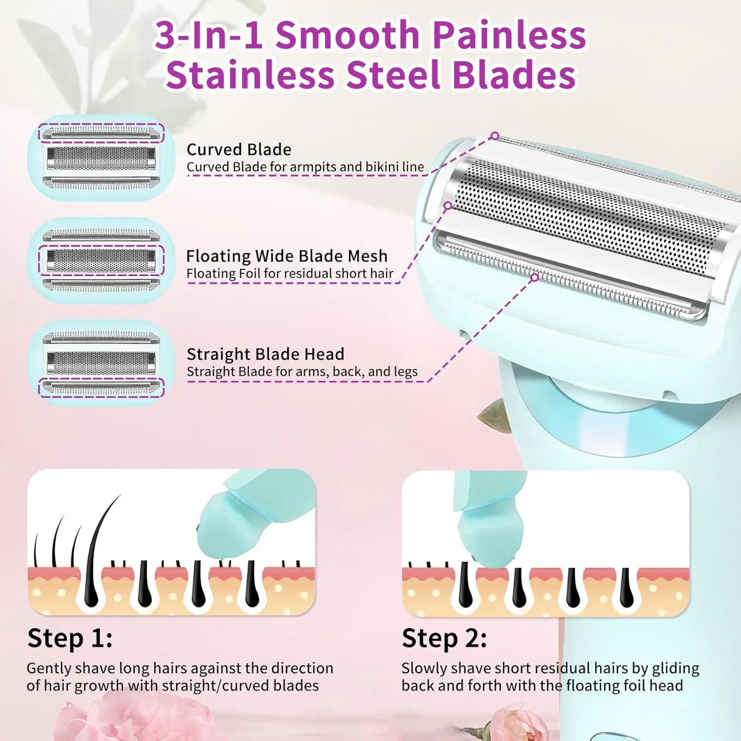 Custom 2 In 1 Usb Recharge Portable Waterproof Bikini Trimmer Lady Painless Women Hair Remover Shaver Electric Razor For Women