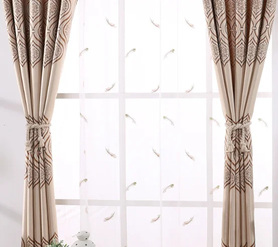 Romantic Design Feather Sheer Luxury Curtains Ready Made Curtain Sheers For Home