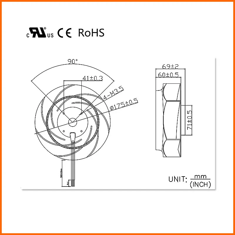 CG Fan 175mm EC Motor High CFM Backward Curved Centrifugal Impeller Radial Blower Fan