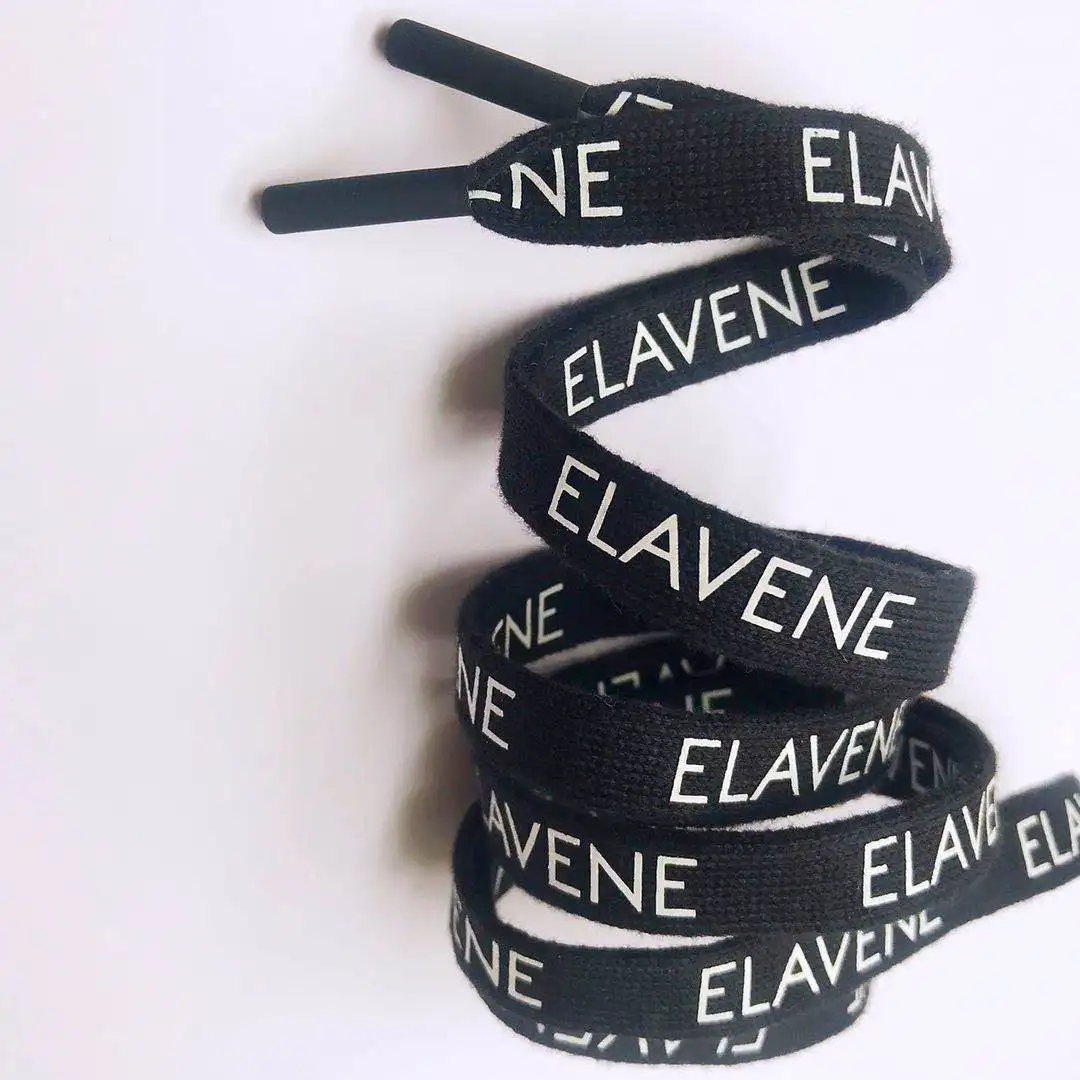 
Custom flat polyester printed logo drawstring cord with metal tip 