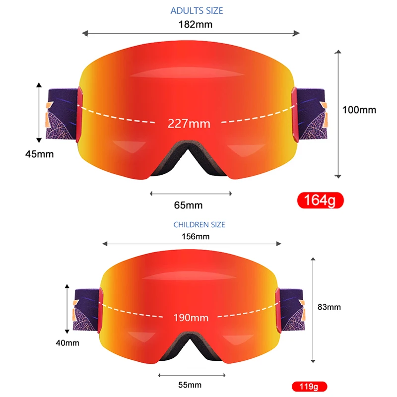 DEX Ski Goggles Manufacturer OEM Custom removable lens Anti-Fog Googles Snowboard Glasses Ski Snow Goggles