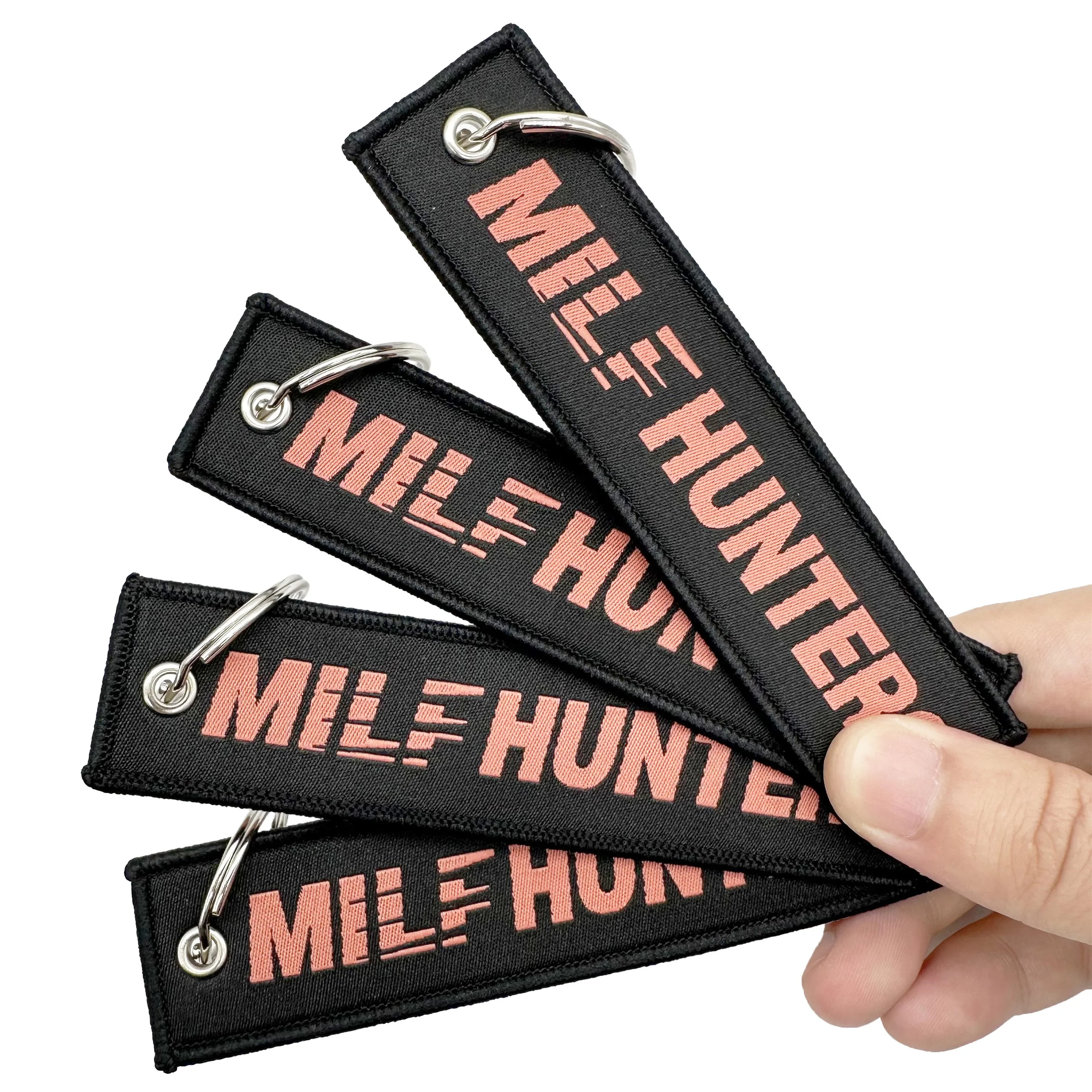 Customize Personal Logo Woven embroidered Key Chain Fabric Key Tag  with Own design  woven embroidery Keychains