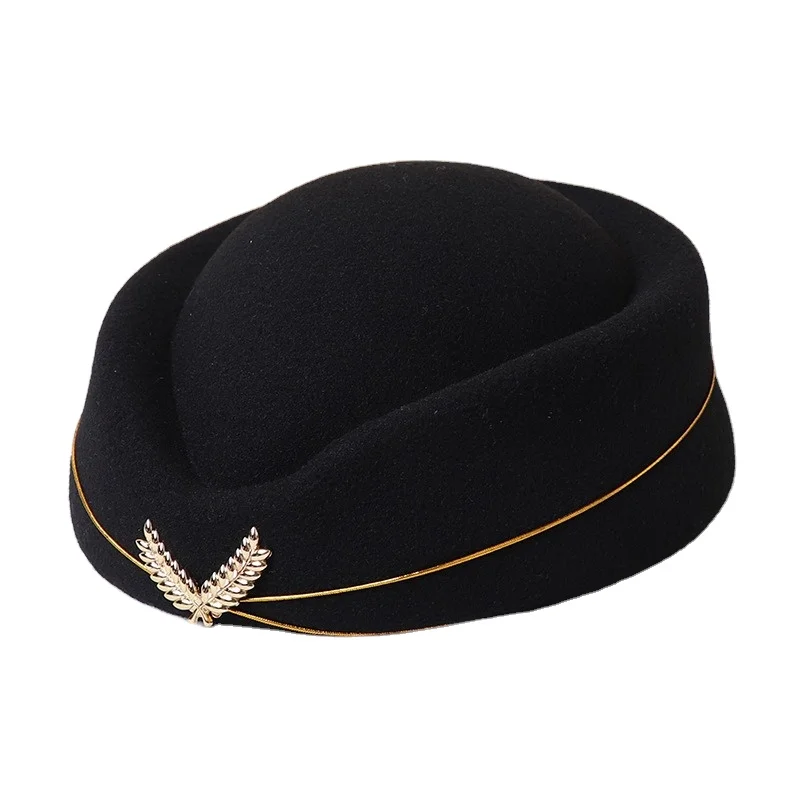 High quality custom uniform hats female Air Hostess Felt Beret Hats