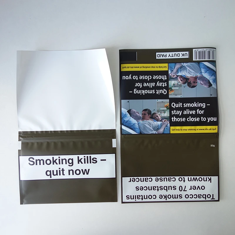 Wholesale Custom Printed 50g Tobacco Rolling Smoking Pouches Tobacco Leaf Bags Packaging With Zipper