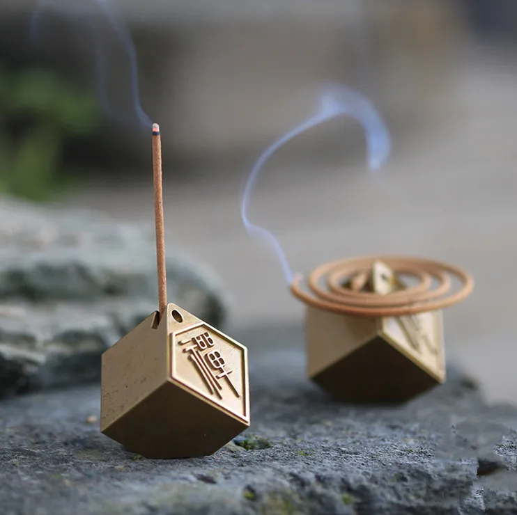 
Meditation Incense Burner Buddhism Brass Cube Incense Inserted Brass Seal 