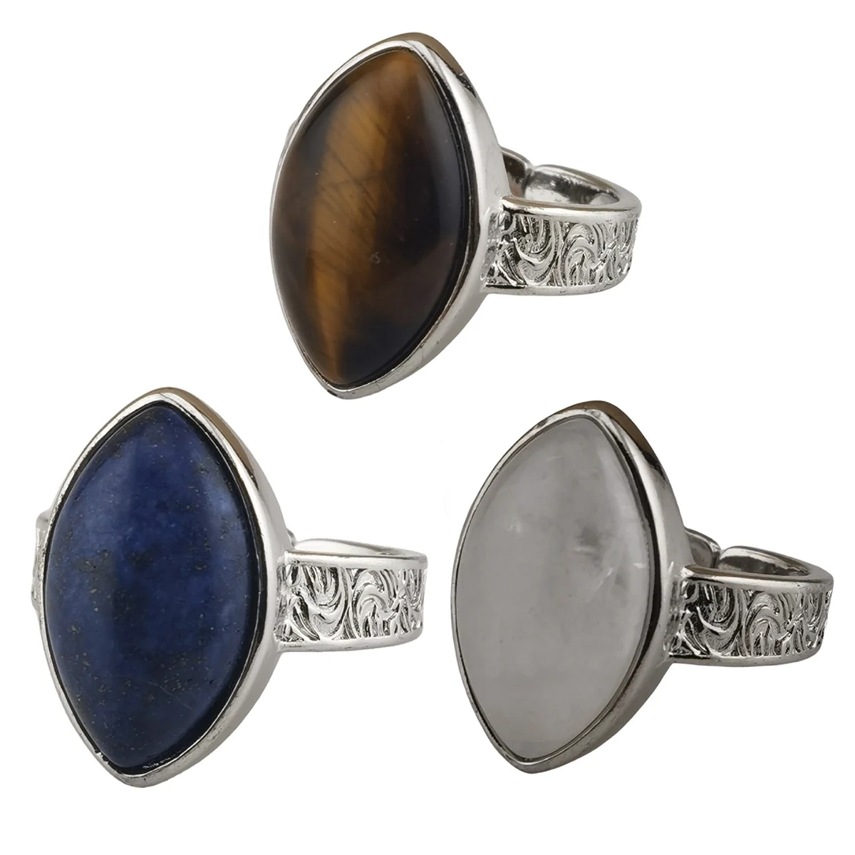 New Arrival Women Man Metal Small Finger Rings Jeweled Colourful Natural Horse Eye Shaped Gemstone Rings