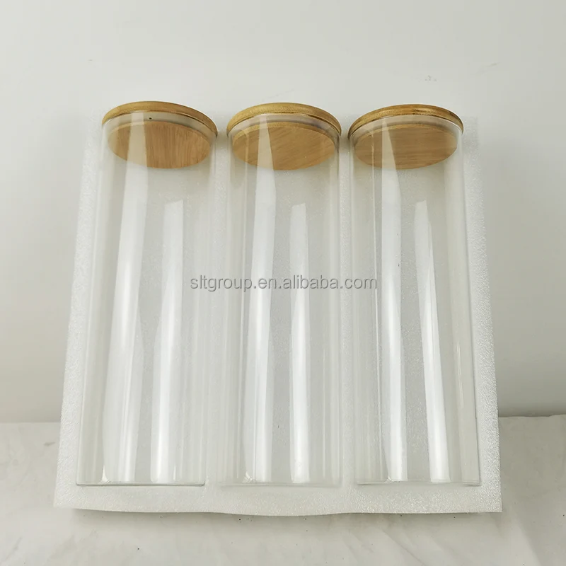 EPE safe package Set of 3 Tall Glass Storage Jar kitchen Canisters with bamboo lid for Spaghetti, Pasta, Noodles
