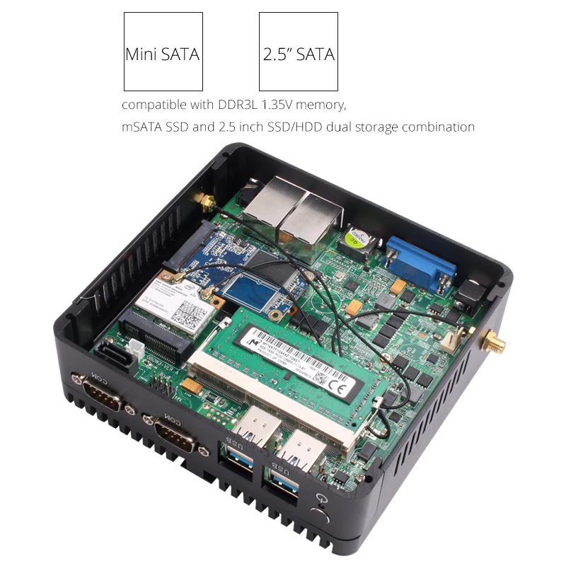  Мини-ПК XCY без вентилятора Процессор i3 5005U 4010U 4010Y двойной разъем RS232 Ethernet промышленный настольный компьютер X86 12