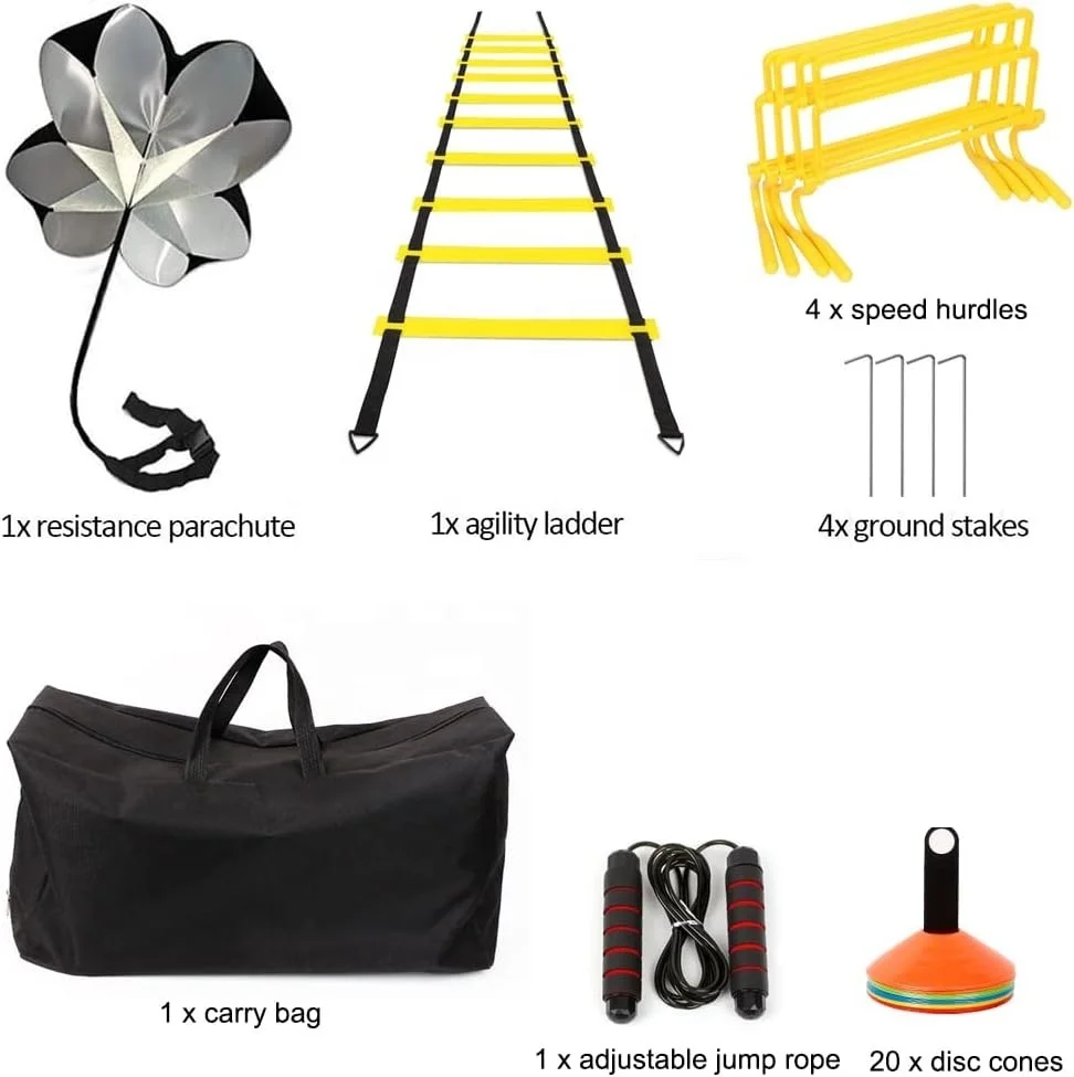 Disc Cones Agility Ladders Speed Jump Rope Powered Parachute Football Equipment Speed Agility Training Set
