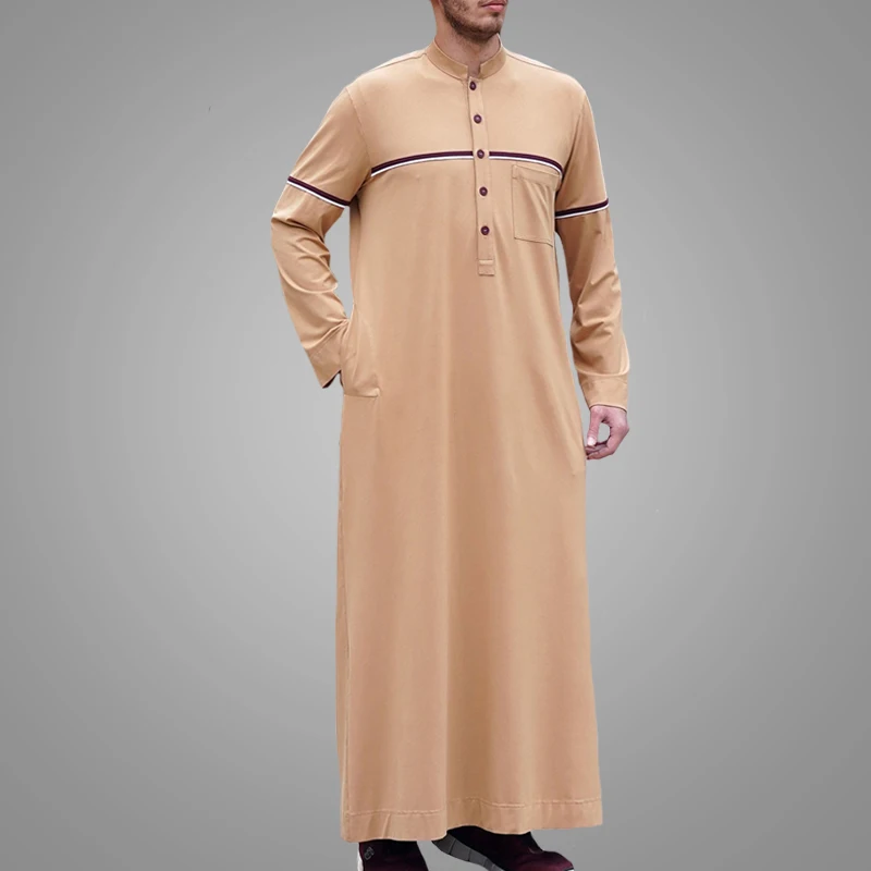 MANXUN Factory Sale Islamic Arab Men Clothing Dubai Style Front Button Long Sleeve Muslim Thobe Men Abaya Dress