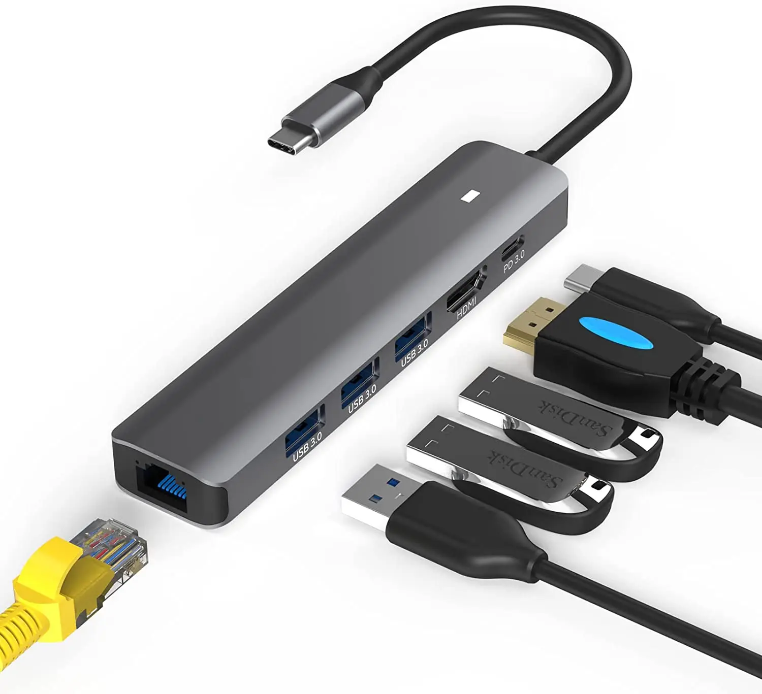 USB-концентратор для ноутбука с 3 портами USB 100 Вт PD3.0 и гигабитный Ethernet-порт