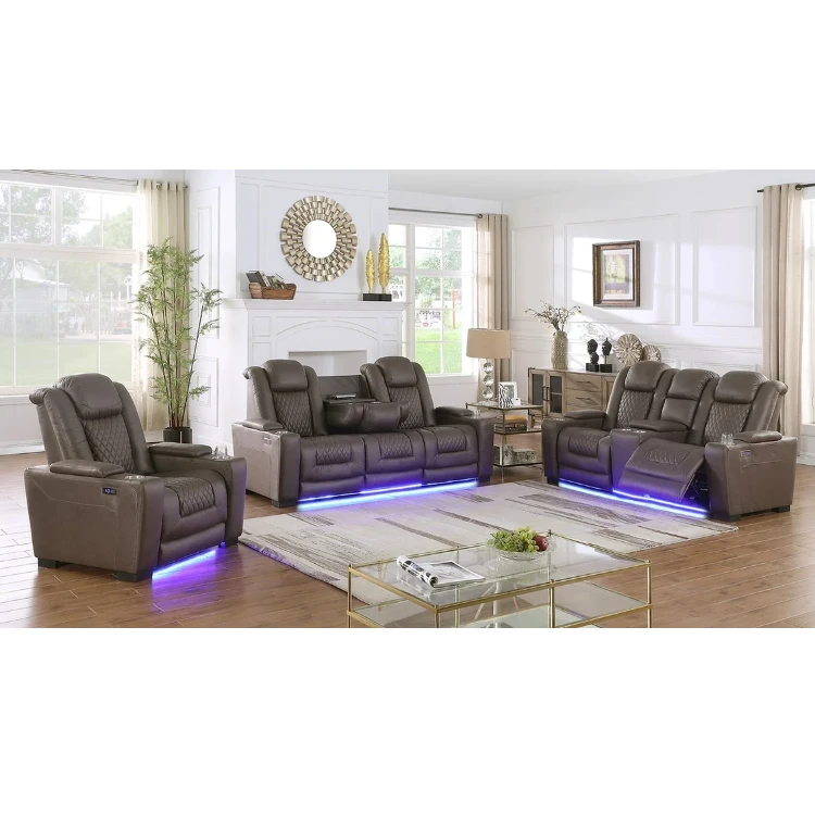 Power Recliner 3 Pieces LED Reclining Sofa Loveseat Chair Motion Sofa Set Living Room Recliner Sofa Electric with USB Console