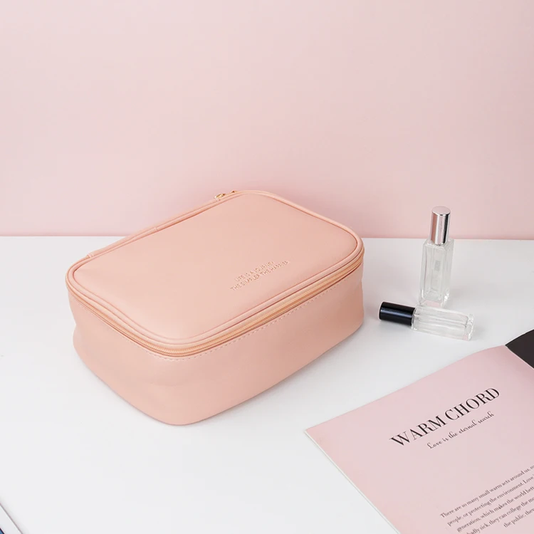 Pure Color Customized Logo Travel Wash Bags Makeup Bag Pink Toiletries Pouch Bag